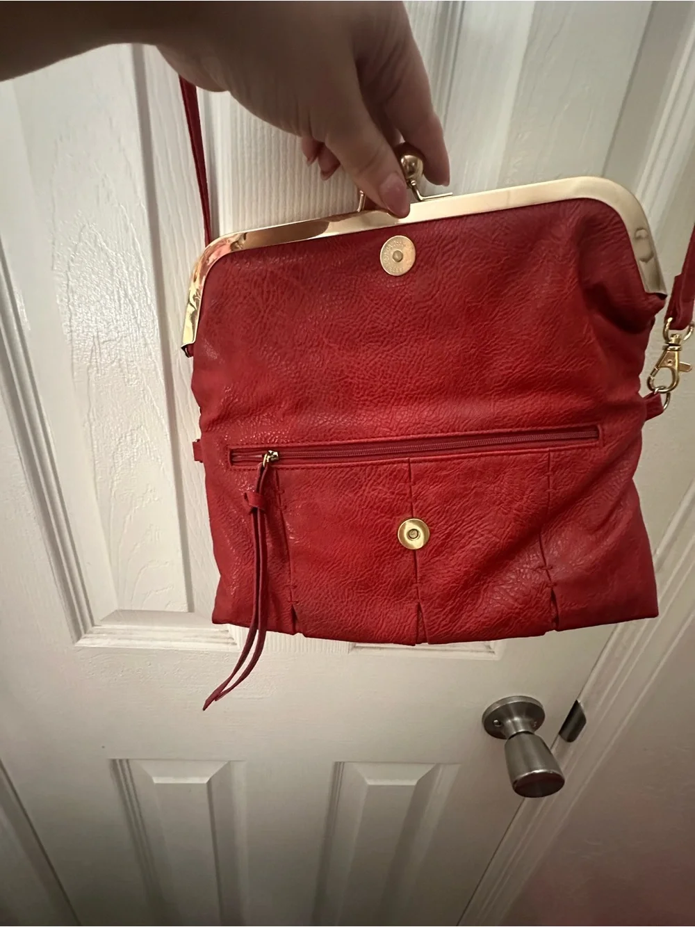 Jessica Simpson Red Clutch with Gold Tone Frame